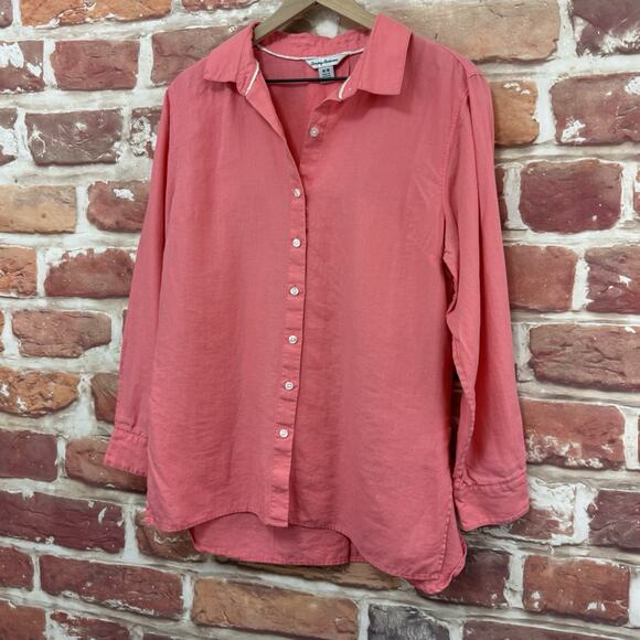 Tommy Bahama Top Shirt Womens Medium Pink Linen Casual Button Front Long Sleeves - Picture 3 of 9